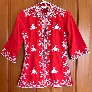Vintage Embroidered Flower Tunic Top